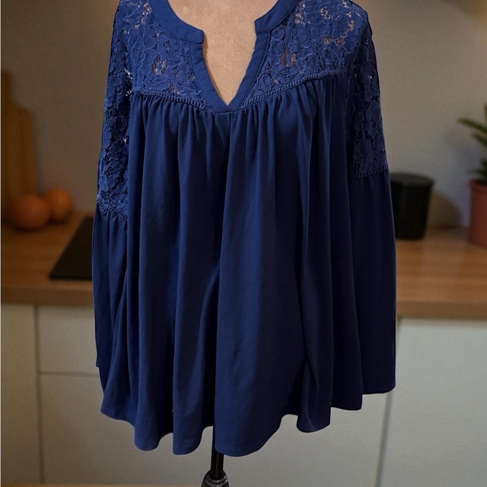 Lane Bryant Deep Blue Lace Detail Blouse